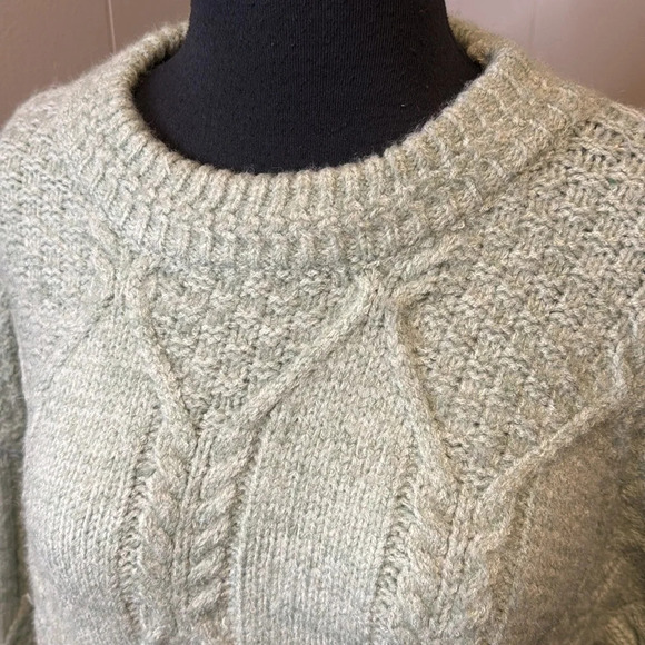 FRNCH Women’s Large Cable Knit Sweater Open Back Crewneck Mint - Picture 2 of 7